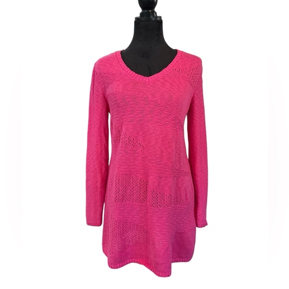 Style & Co Pink V-Neck Textured Knit Tunic Sweater - Size Medium - Picture 1 of 6